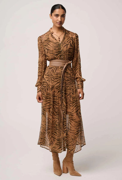 The Solene Sheer Viscose Midi Dress in Exotica