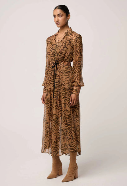 The Solene Sheer Viscose Midi Dress in Exotica