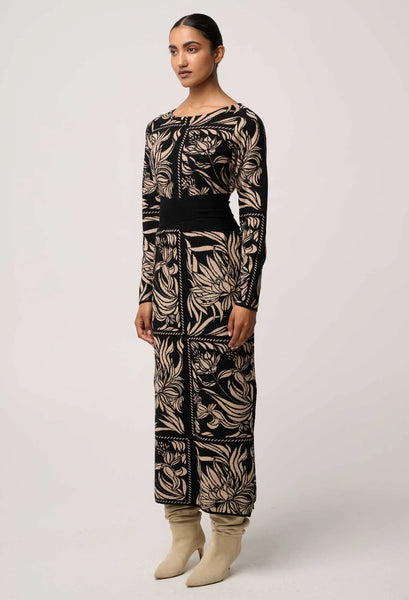 The Wanderer Merino Wool Blend Floral Knit Dress in Flora Deco