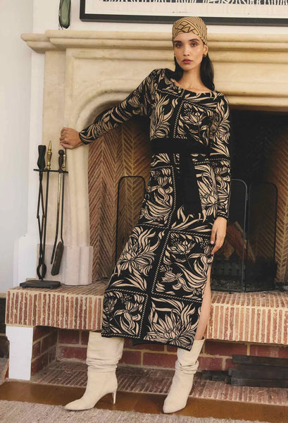 The Wanderer Merino Wool Blend Floral Knit Dress in Flora Deco