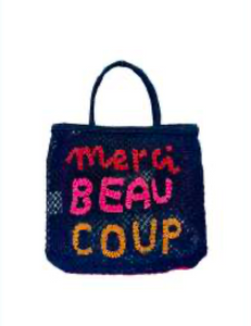 The Merci Beau Coup Black Jute Bag Large in Multi