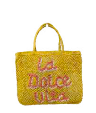The La Dolce Vita Yellow Jute Bag Large in Peach/Natural